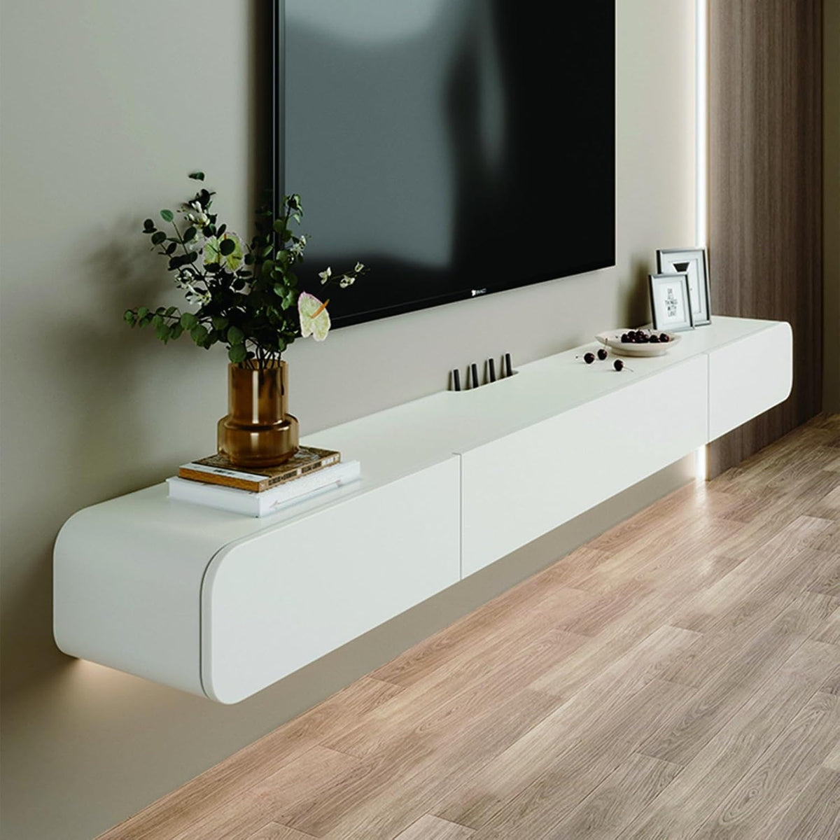 FPIGSHS TV Lowboard hängend 120 cm - mit 2 Schubladen für Medienzubehör - moderner TV Schrank und Wandregal - schwebender Fernsehtisch für Wohnzimmer