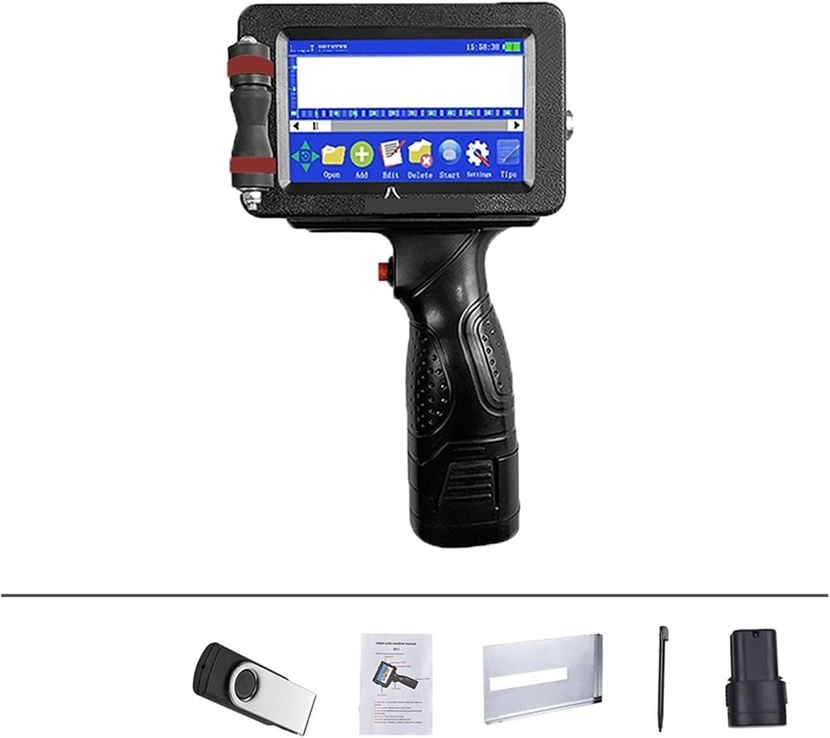 Handheld Tintenstrahldrucker 25,4 mm - Bluetooth mit 24 Sprachen - Für QR Code Barcode Chargencode Datum Nummer Logo und Ablaufdatum - Tragbarer Drucker ohne Tinte