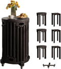 Runde Holzhocker mit Rollen im 6er Set - Schwarz und platzsparend - Mobile Sitzhocker und Beistelltische - Für Wohn Schlafbereich Küche und Balkon