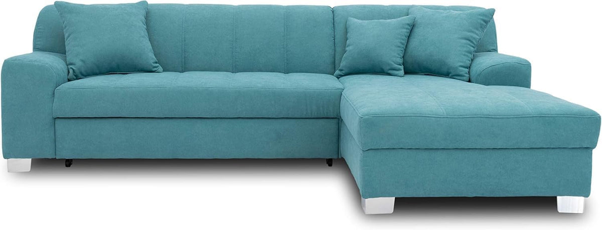 DOMO collection Capri Ecksofa - L Form mit rechtem Longchair und 5 Sitzplätzen - Türkis bis 400 kg belastbar - 239 x 152 x 75 cm für das Wohnzimmer