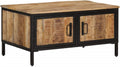 Couchtisch aus massivem Mangoholz - 80 x 50 x 40 cm mit Eisengestell - Braun im Industrial Design - Stabil für Wohnzimmer und Homeoffice