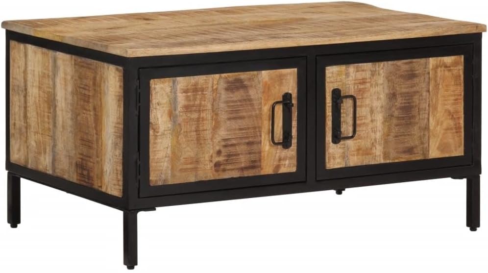 Couchtisch aus massivem Mangoholz - 80 x 50 x 40 cm mit Eisengestell - Braun im Industrial Design - Stabil für Wohnzimmer und Homeoffice