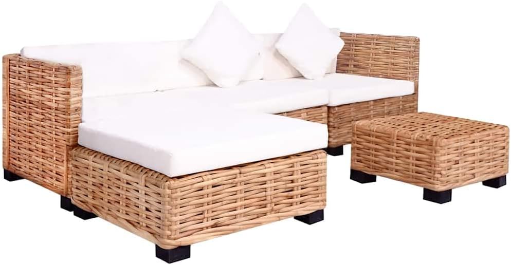 Sofagarnitur 14-teilig - Natürliches Rattan in Braun - Modulares Couch Set im modernen Design - Einzelelemente 67 x 58 x 67 cm