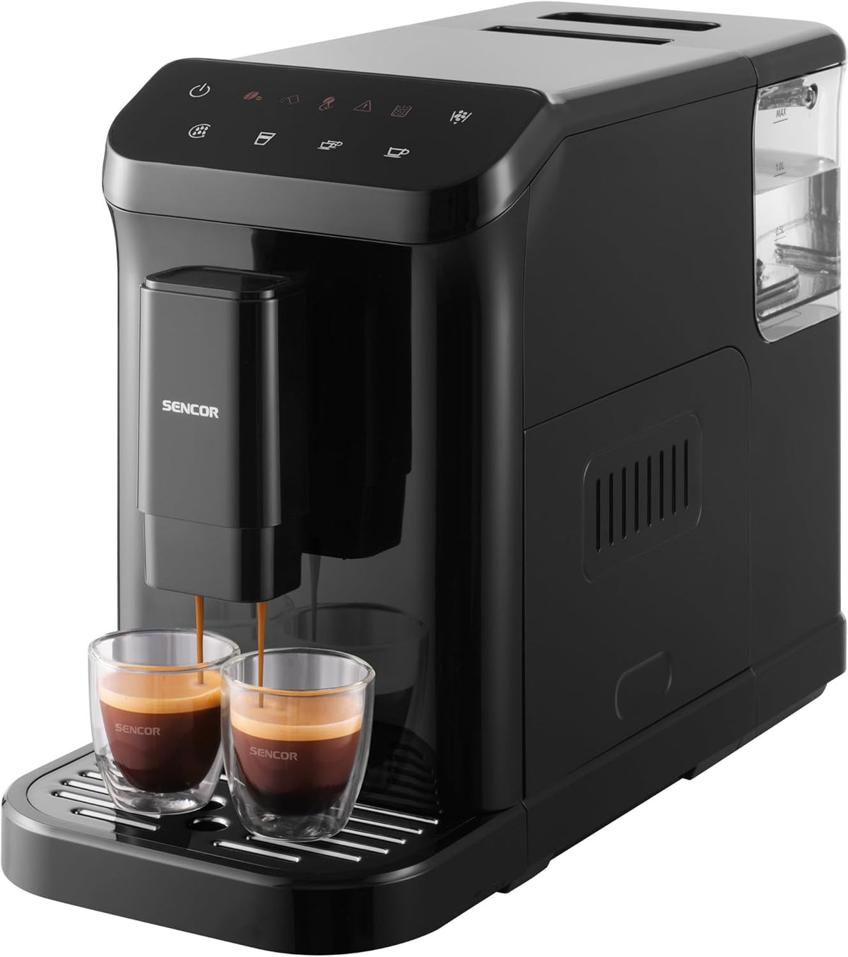 SENCOR SES 6000BK Kaffeevollautomat - 1,5 L Wassertank in Schwarz - kompakte Bauform 43,5 x 19 x 32 cm - automatische Espressomaschine für Kaffee Zuhause