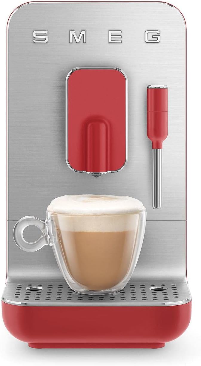 Smeg BCC02RDMEU Kaffeevollautomat - 19 bar mit integriertem Mahlwerk und Dampfdüse - Thermoblock und 1,4 Liter Wassertank - Mattrot mit 1350 Watt Leistung