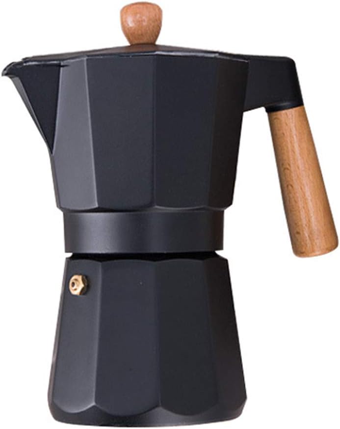 Espressokocher 90 ml für 3 Tassen - Manueller Coffee Maker aus Aluminium - Einfache Bedienung für Espresso zu Hause - Schwarz mit kompakter Kannenbauform