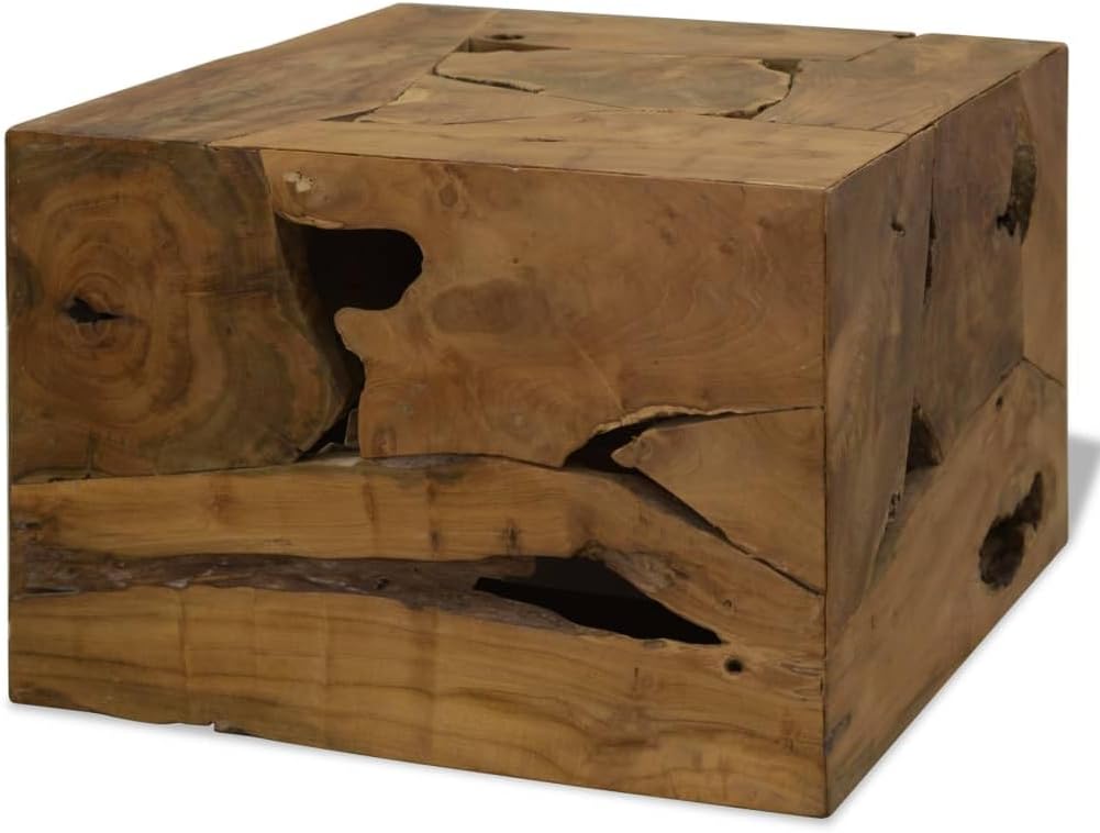 Couchtisch aus massivem Teakholz - 50 x 50 x 35 cm mit Ölbeschichtung - Braun und handgefertigt - Robuster Beistelltisch für Wohn und Schlafzimmer
