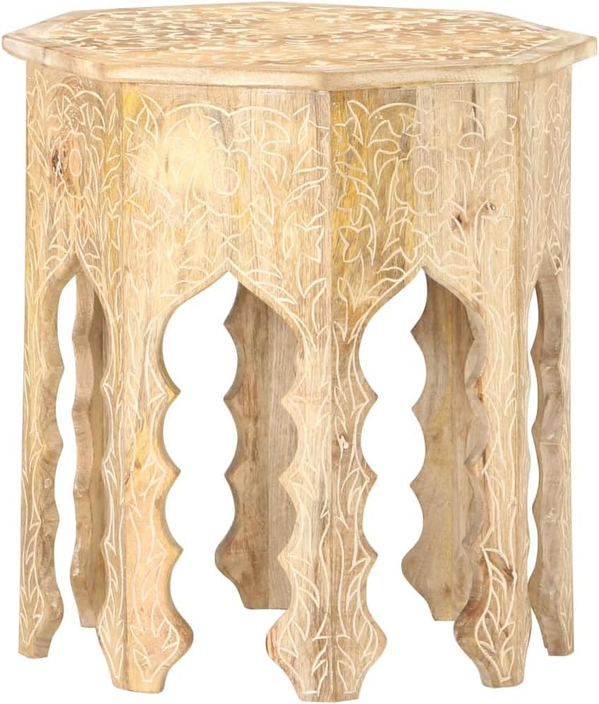Runder Beistelltisch aus massivem Mangoholz - 48 x 48 x 54 cm mit Beinuntergestell - Braun mit natürlicher Maserung - Kleiner Tisch für Wohnzimmer und Sofa