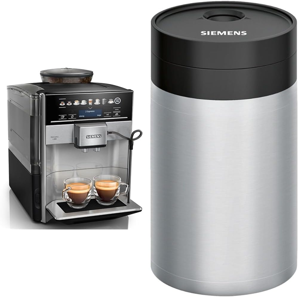 Siemens TE655203RW Kaffeevollautomat - 1,7 L Wassertank für 2 Tassen - integrierter Milchaufschäumer - mit 0,5 L Edelstahl Milchbehälter Schwarz Grau Silber