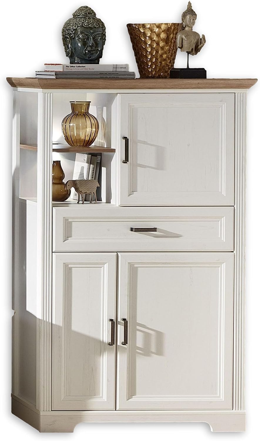 Stella Trading Stauraumelement Pinie Hell - LED Wohnzimmerschrank in Artisan Eiche Optik - Holzwerkstoff im Landhausstil mit viel Stauraum - 93 x 150 x 42 cm