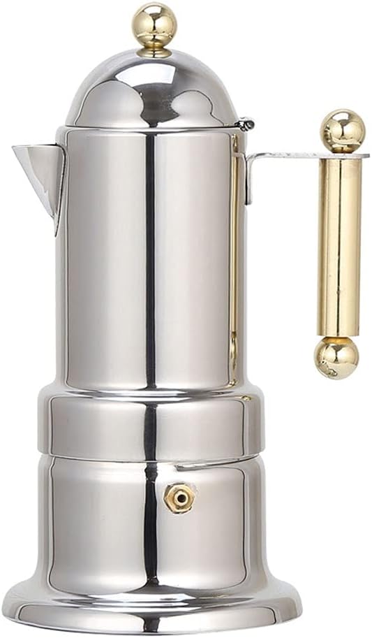 Tragbare Edelstahl Espressomaschine - 4 Tassen mit Sicherheitsventil - 50 ml Kapazität und Tastenbedienung - kompakter Kaffeebereiter für Barista Anwendungen