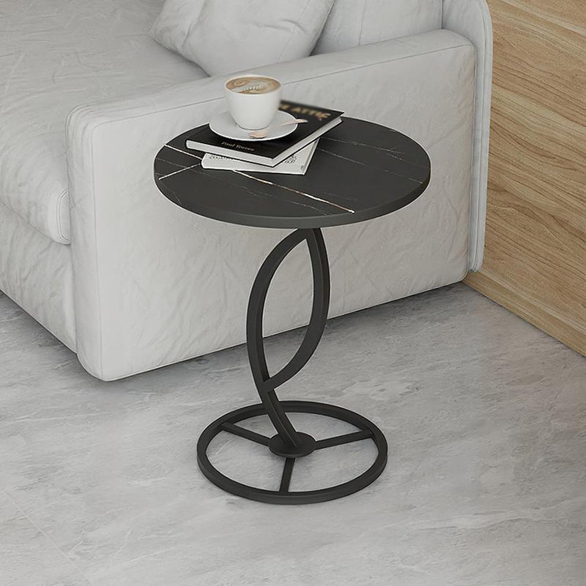 Runder Beistelltisch - Kompakte Sofa und Getränkeablage - Für Wohnzimmer Schlafzimmer Homeoffice und Küche - Modernes Design für kleine Räume