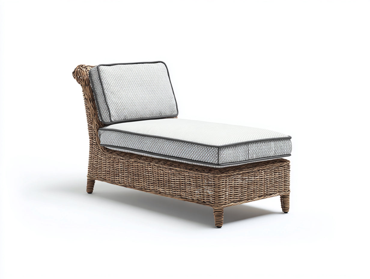 Sonnenliege - Rattan-Textil - 145 x 68 x 84 cm - Braun-Grau - Kompakter Naturstil