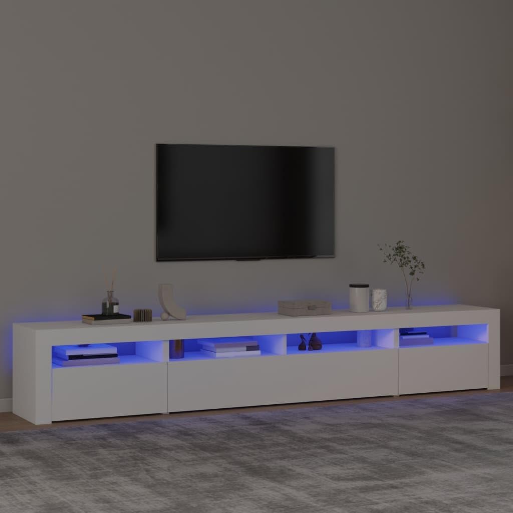 TV Lowboard 240 x 35 x 40 cm - Weiß mit integrierter LED Beleuchtung - modernes Fernsehmöbel für Mediengeräte - breites TV Board für Wohnzimmer