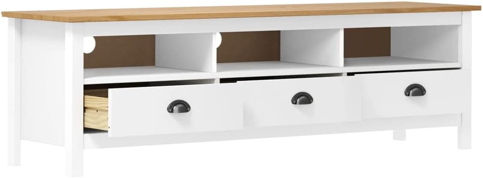 TV Board 158 x 40 x 47 cm - Weiß und Braun im Retro Stil - Fernsehtisch für TV und Medienzubehör - kompakter TV Schrank für Wohnzimmer