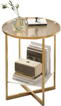 Runder Beistelltisch aus Glas - 40 x 40 x 50 cm mit Metallrahmen - Gold im modernen Design - Für Wohnzimmer Schlafzimmer und Balkon