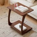 C förmiger Beistelltisch aus Massivholz - 60 x 40 cm mit offenem Stauraum - Braun mit feststellbaren Rollen - Unter Sofa oder Bett einsetzbar
