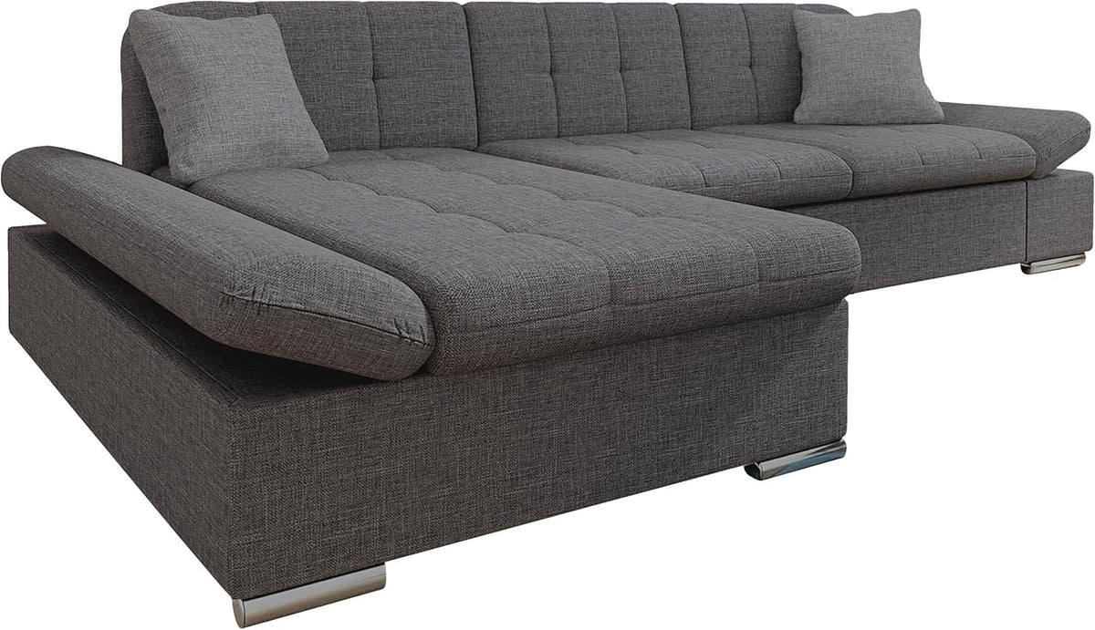 Mirjan24 Malwi Ecksofa - Schlafsofa mit Bettkasten und verstellbaren Armlehnen - Mikrofaser in Lux 06 und Lux 05 - 278 x 161 x 76 cm für das Wohnzimmer
