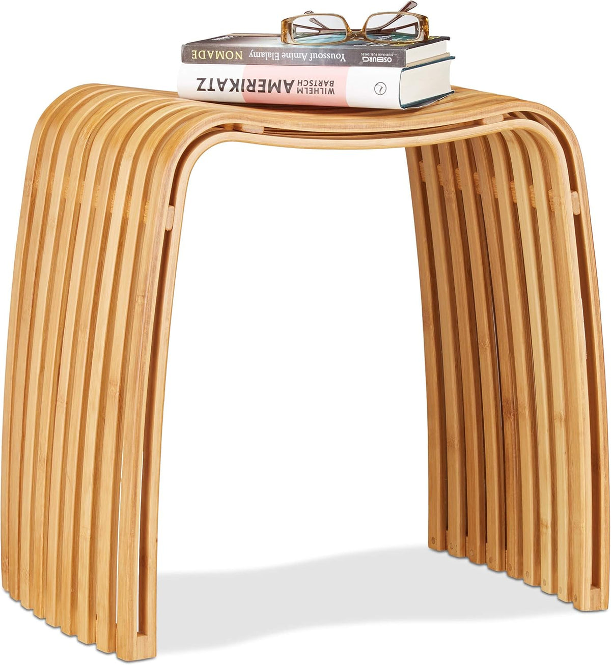 Relaxdays Garderoben Hocker im 2er Set - 45 x 31 x 46 cm aus Bambus - Naturfarben und hellbraun - Skandinavische Sitzhocker für Flur und Wohnbereich
