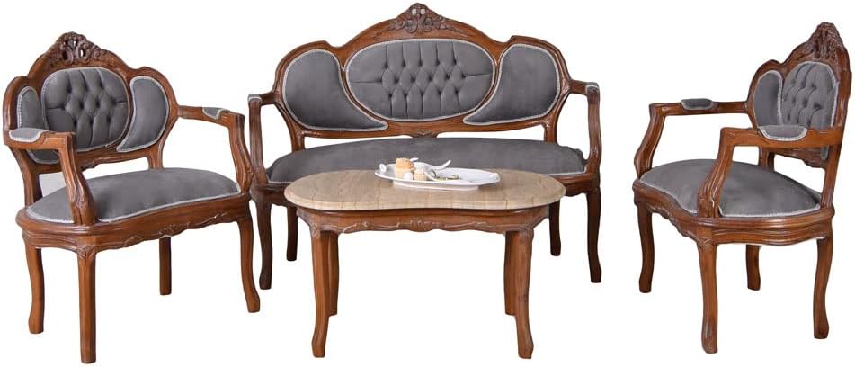 Palazzo Exklusiv Barock Sofagarnitur - Sofa Sessel und Couchtisch - Rechteckige Sitzgruppe im klassischen Design - Komplettes Wohnzimmer Set ohne Montage