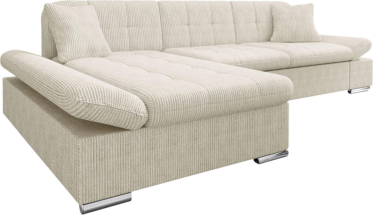 Mirjan24 Malwi Cord Ecksofa - Schlafsofa mit Bettkasten und verstellbaren Armlehnen - Poso 100 im modernen Design - 278 x 161 x 76 cm für das Wohnzimmer