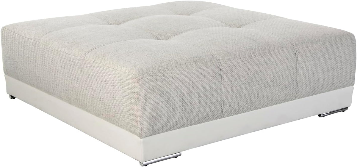 XXL Hocker mit Federkern - Weißes Kunstleder und grau beiger Strukturstoff - Holzrahmen mit markanter Steppung - 120 x 120 x 39 cm passend zu Big Sofa 15113