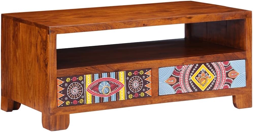 Couchtisch aus Akazienholz - Honigbraun mit integriertem Stauraum - Rechteckiges modernes Design - 90 x 50 x 40 cm für das Wohnzimmer