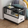 Beistelltisch mit Glasplatte - 60 x 30 cm mit Schublade und Stauraum - Schwarz mit 2 Ebenen - Für Wohnzimmer Schlafzimmer und kleine Räume