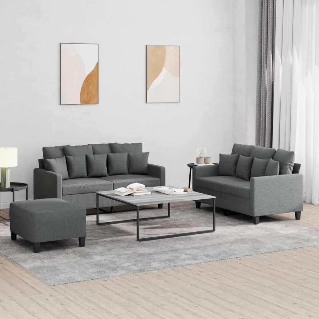 Sofagarnitur 3-teilig - Dunkelgrauer Stoff mit moderner Gestaltung - Couch Set für gemeinsame Freizeit - Hauptelement 158 x 80 x 77 cm