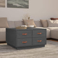 Couchtisch aus massivem Kiefernholz - Vier Schubladen für zusätzlichen Stauraum - Grau im modernen Design - 80 x 80 x 45 cm für das Wohnzimmer