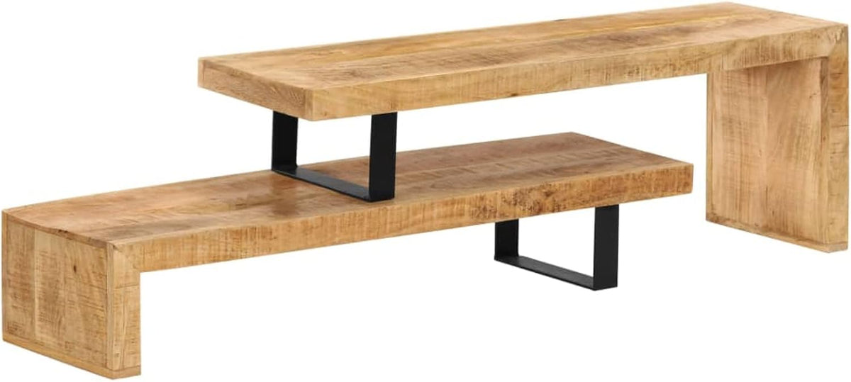 TV Lowboard aus massivem Mangoholz - Rechteckiger Fernsehtisch für Mediengeräte - Massivholz TV Board für Wohn und Schlafzimmer - Mittelgroße Ausführung zur Montage