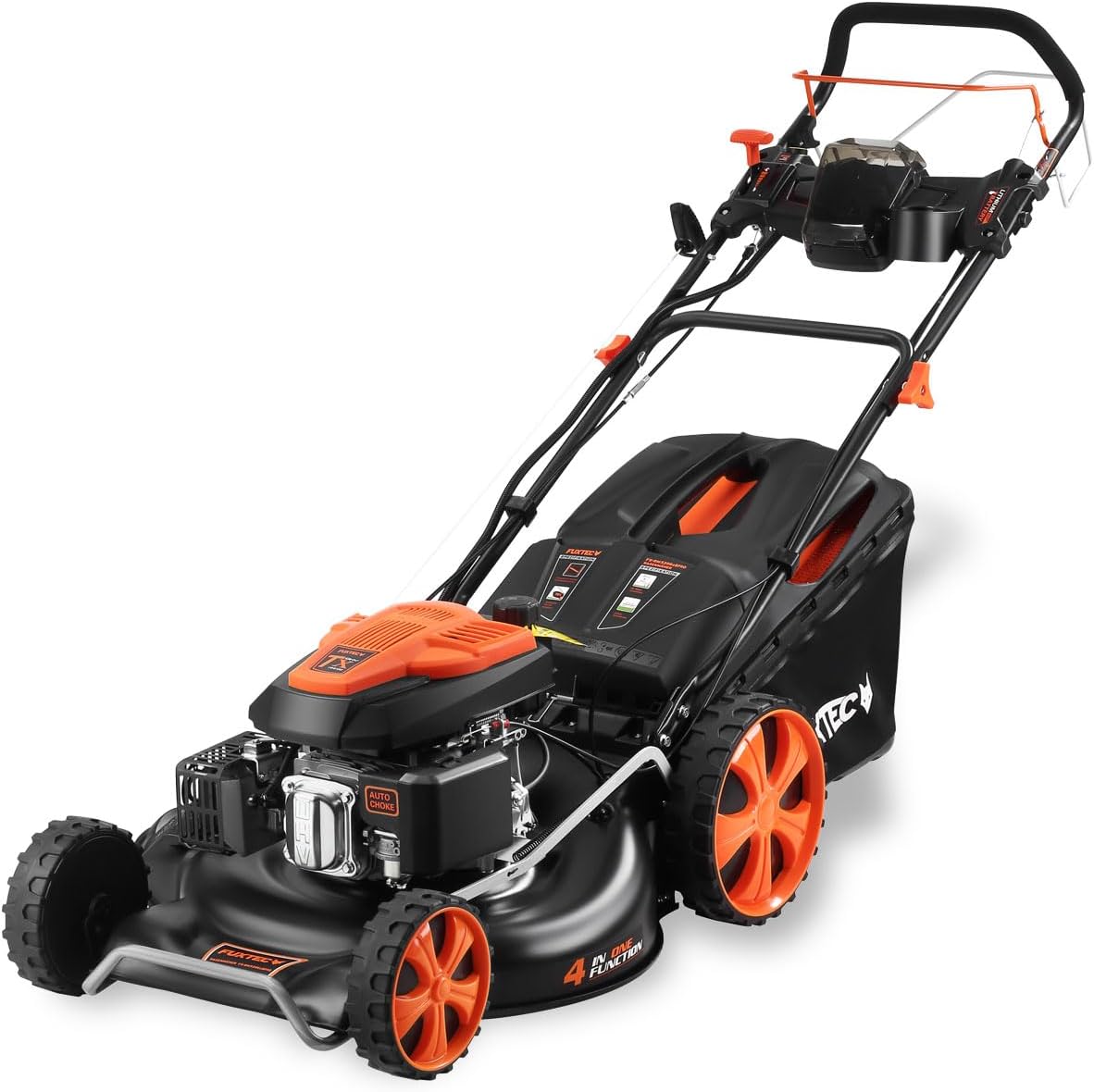 FUXTEC FX RM5396eSPRO Benzin Rasenmäher 4 in 1 - 53 cm Schnittbreite mit E Start und Auto Choke - Big Wheel Räder Frontstoßstange - 70 L Grasfangkorb