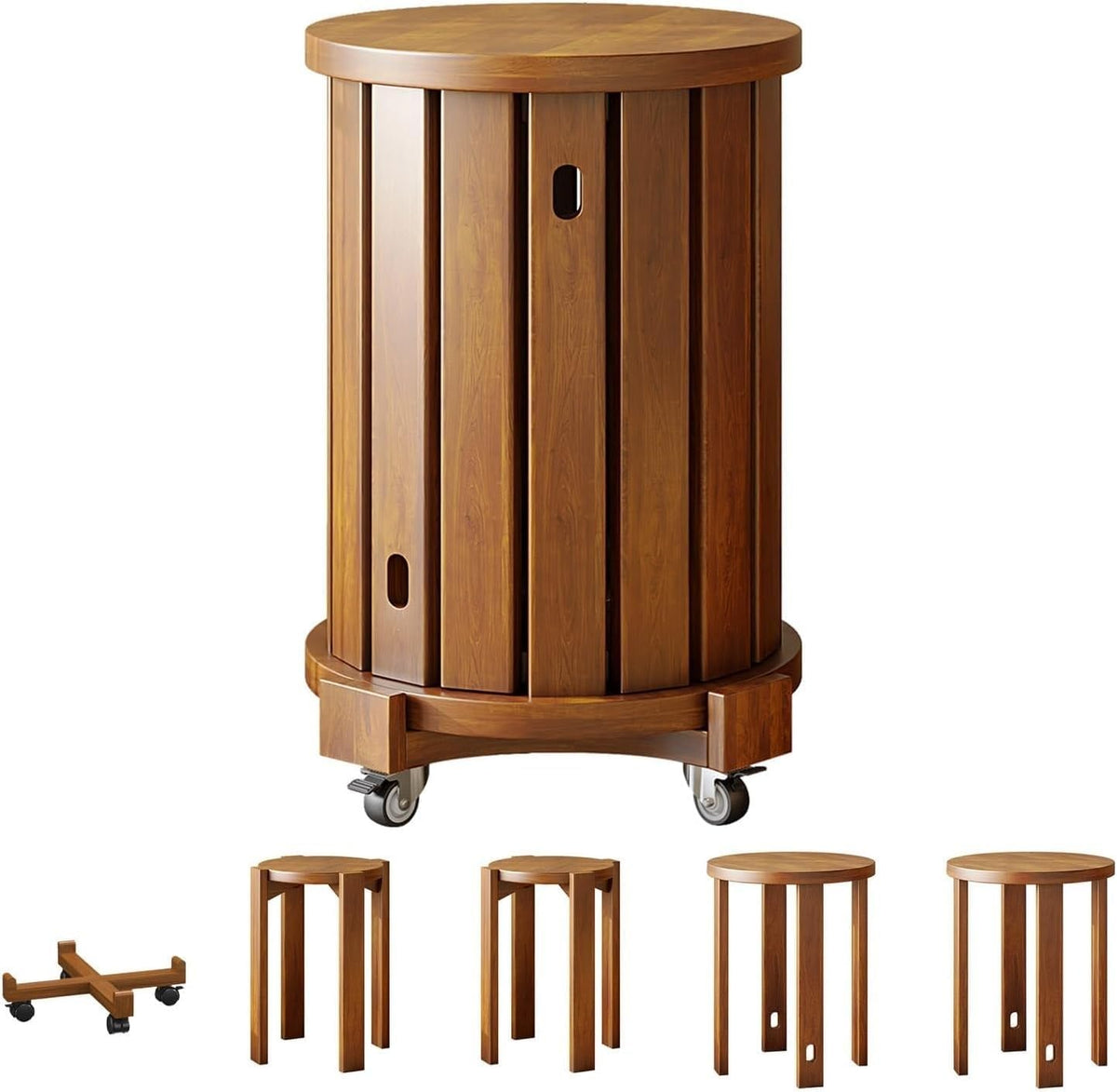 Stapelbarer Holzhocker - Kirschholzfarben im natürlichen Design - Multifunktional als Sitzhocker und Beistelltisch - Für Wohn Schlaf und Esszimmer