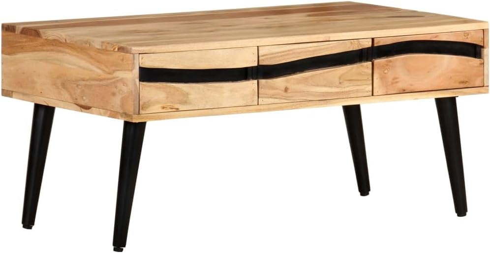 Couchtisch aus Akazienholz - Massivholz mit drei Schubladen - Braun im modernen rechteckigen Design - 88 x 50 x 42 cm für Wohnzimmer und Büro