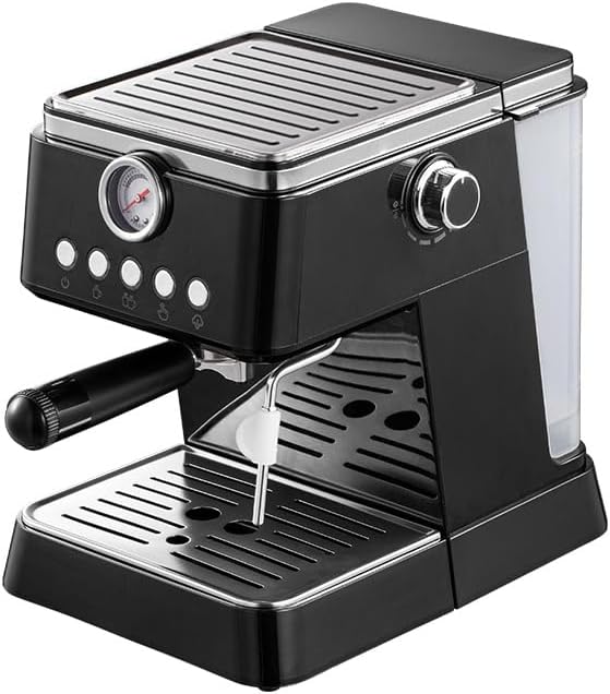 Espressomaschine mit Temperaturregelung - Einzeltasse Doppeltasse und manuelle Funktion - Ein Knopf Dampf für Latte und Cappuccino - Edelstahl Kaffeemaschine im Art Deco Stil