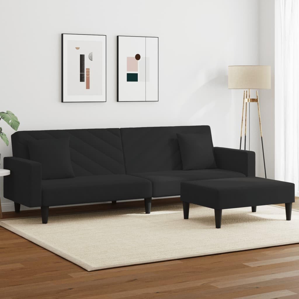 Sofagarnitur 2-teilig - Schwarzer Samt mit passenden Kissen - Moderne Sitzgruppe zum Entspannen - 220 x 84,5 x 69 cm für das Wohnzimmer