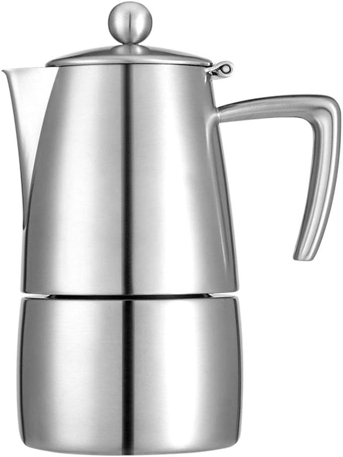 Espressokocher aus Edelstahl - Für 6 Tassen kräftigen Mokka Kaffee - Silberne Moka Kanne für die Zubereitung auf dem Herd - Einfache Bedienung für Zuhause und Küche
