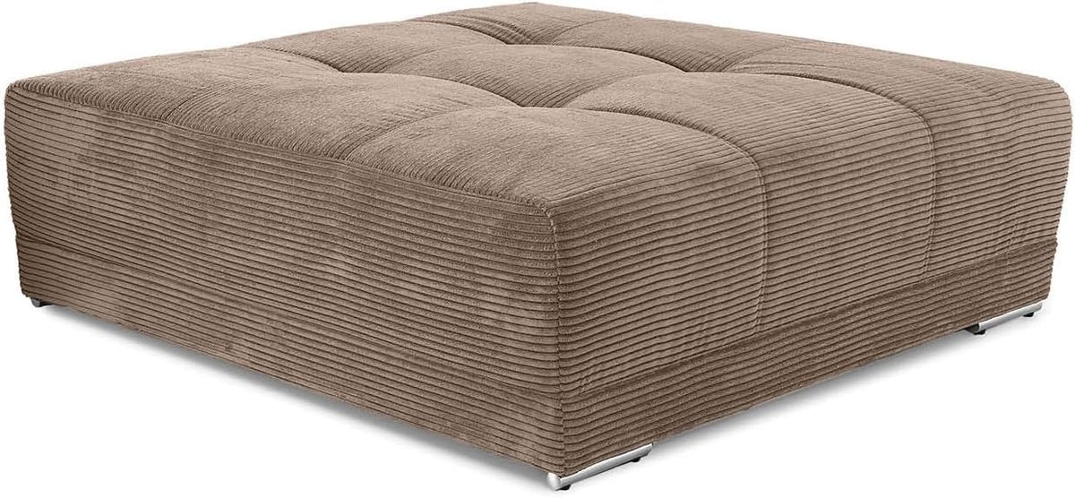 XXL Hocker mit Federkern - Brauner Cordbezug mit markanter Steppung - Holzrahmen auf Beinen im rechteckigen Design - 120 x 120 x 39 cm passend zu Big Sofa 15174