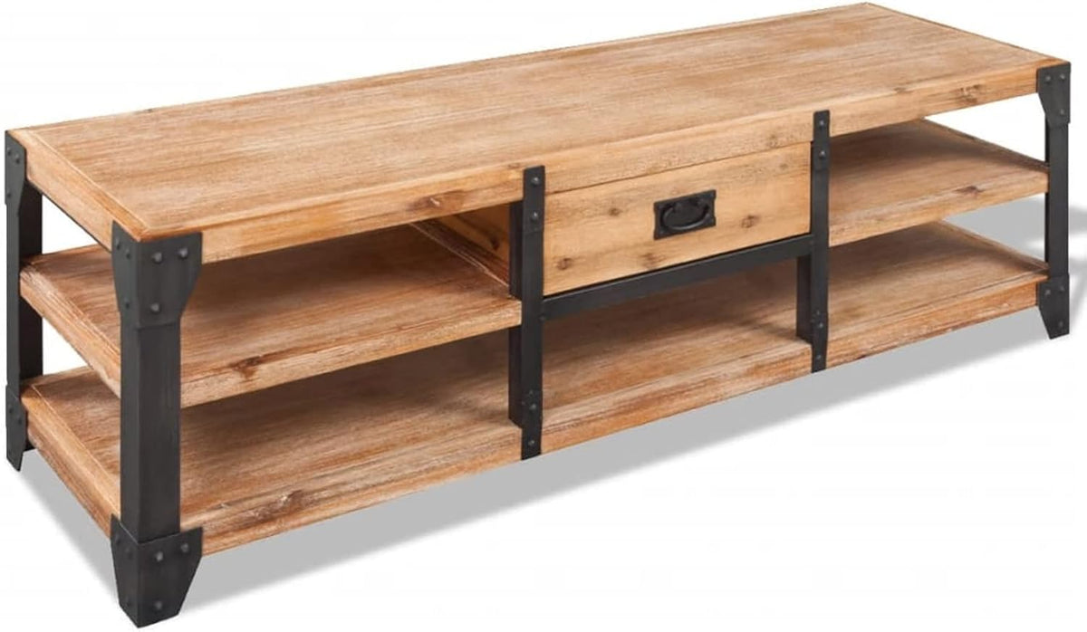 TV Lowboard aus massivem Akazienholz - 140 cm Fernsehtisch mit natürlicher Holzoptik - TV Board und Phonomöbel für Mediengeräte - 140 x 40 x 45 cm