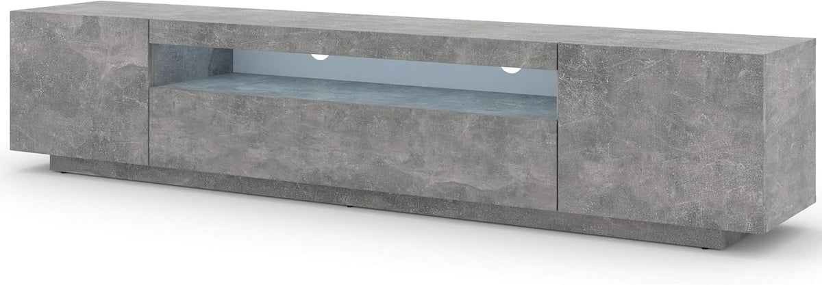 BIM Furniture TV Lowboard - Beton Optik mit laminierten Fronten und LED - 200 x 37 x 42 cm hängend oder stehend - Universeller Fernsehschrank und HiFi Möbel fürs Wohnzimmer