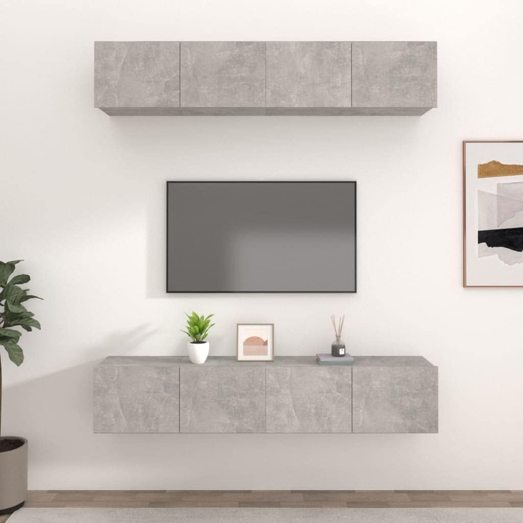 ZEYUAN TV Schrank Set 4 teilig - Betongrau aus Holzwerkstoff mit 4 Elementen je 80 x 30 x 30 cm - Wohnwand und Phonomöbel - Für modernes Wohnzimmer
