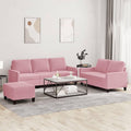 Dreiteilige Sofagarnitur aus Samt - Rosa mit passenden Kissen - Modernes Couch Set zum Plaudern und Fernsehen - Für das Wohnzimmer