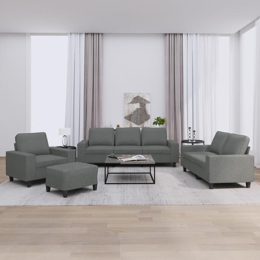 Sofagarnitur 4-teilig - Dunkelgrauer Stoff im modernen Stil - Umfangreiches Couch Set für das Wohnzimmer - Hauptelement 214 x 80 x 77 cm