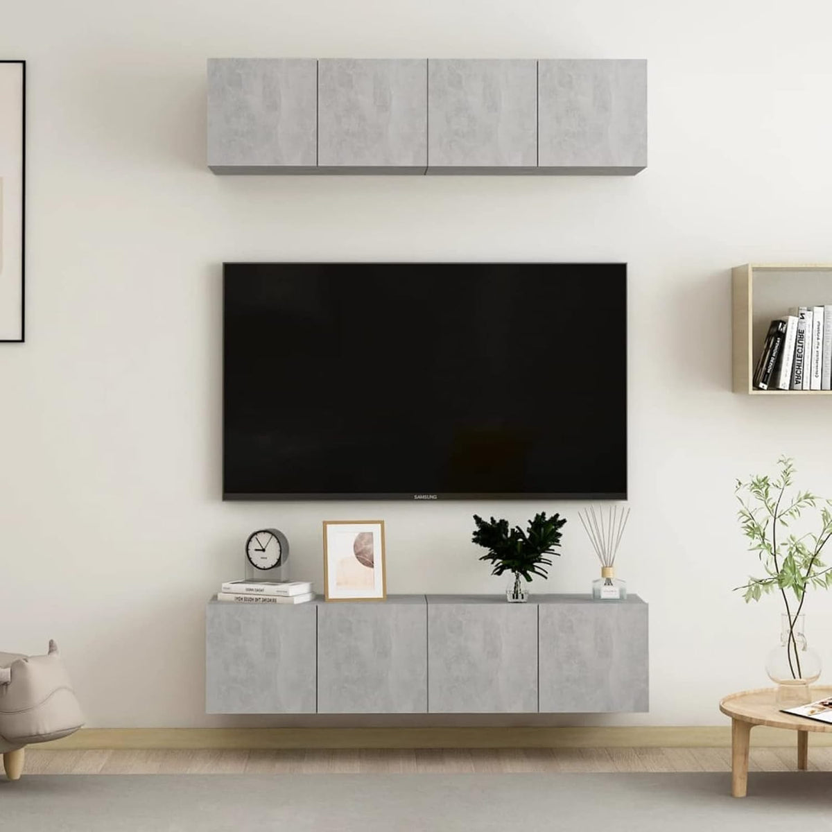 TV Schrank Set 4 teilig - Betongraue Wohnwand aus Holzwerkstoff - 4 Module je 60 x 30 x 30 cm - Moderne TV Möbel und Wandschränke für Wohnzimmer