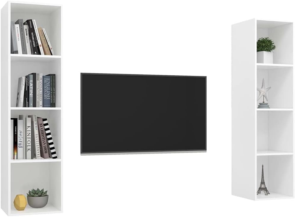 TV Board Weiß 142,5 cm - Moderner Fernsehtisch und Phonomöbel - Kompakter TV Schrank für Medien und Zubehör - 142,5 x 37 x 37 cm zur Montage