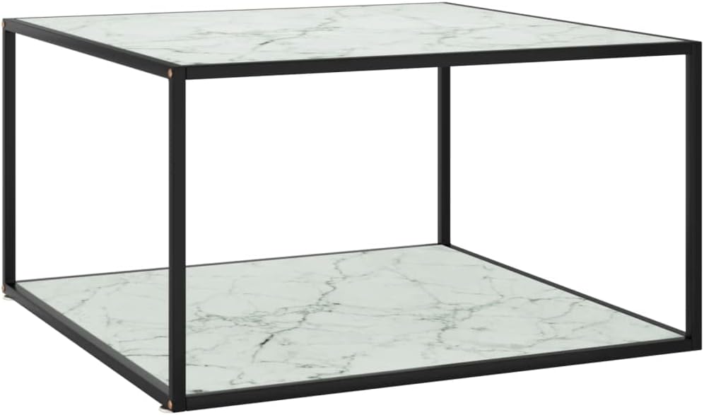 Couchtisch in Marmoroptik - 90 x 90 x 50 cm aus Hartglas und Metall - Schwarz und Weiß im modernen Design - Für Wohnzimmer Schlafzimmer und Büro