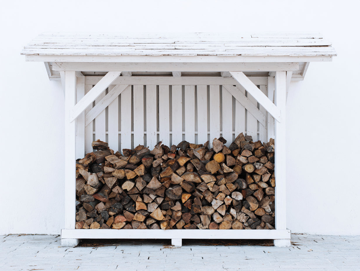 Kaminholzregal Holz 170x55x155 cm - weiß und naturholz - mit Dach für den Außenbereich