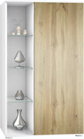 Vladon Davos Standvitrine - Weiß matt und Eiche Wotan mit 3 Glasböden - 71,5 x 35 x 134 cm aus Holzwerkstoff - Mit 8 Fächern für Dekoration und Sammlerstücke