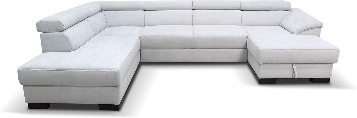 DOMO collection David FK Wohnlandschaft - U Form mit Rückenfunktion und Federkern - Grau mit rechtem Longchair bis 600 kg - 337 x 232 x 78 cm