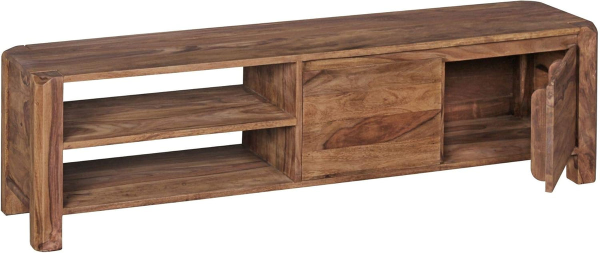 FineBuy Sheesham TV Lowboard 140 cm - Massivholz Kommode mit Ablagefächern - Braun im Landhausstil - TV Board 140 x 40 x 35 cm für Wohnzimmer